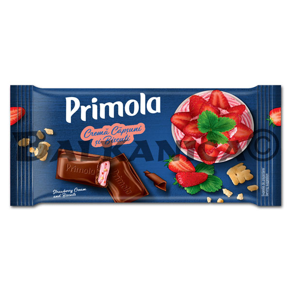 91 G CHOCOLATE WITH STRAWBERRY CREAM AND BISCUITS PRIMOLA