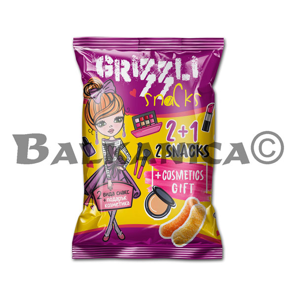 80 G CORN PUFFS BACON AND PIZZA COSMETIC GRIZZLI SNACKS