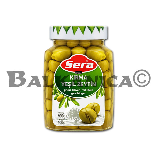 700 G CRACKED GREEN OLIVES SERA