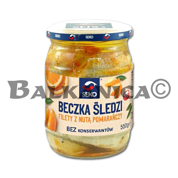 550 G HERING FILLET IN BRINE WITH ORANGE SEKO 550 G HERING FILLET IN BRINE WITH ORANGE SEKO