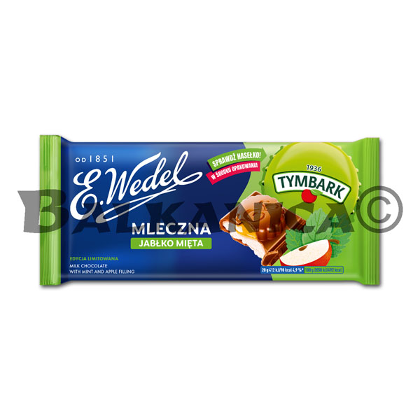 100 G CHOCOLATE CON LECHE MENTA Y MANZANA TYMBARK WEDEL 100 G CHOCOLATE CON LECHE MENTA Y MANZANA TYMBARK WEDEL