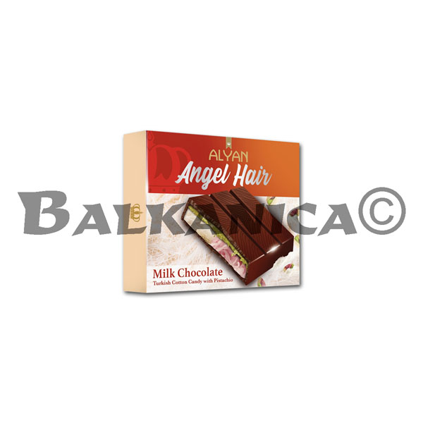 80 G CHOCOLATE CON LECHE ALGODON DE AZUCAR Y PISTACHO PELO DE ANGEL ALYAN 80 G CHOCOLATE CON LECHE ALGODON DE AZUCAR Y PISTACHO PELO DE ANGEL ALYAN
