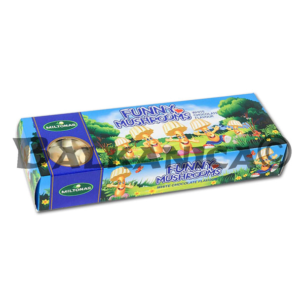 170 G BISCUITS WHITE CHOCOLATE FLAVOUR FUNNY MUSHROOMS MILTONAS