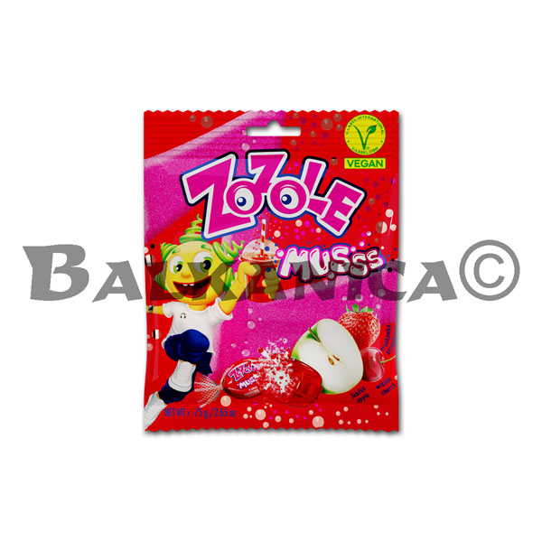 75 G CARAMELOS EFERVESCENTES DE MANZANA GUINDA Y FRESA ZOZOLE